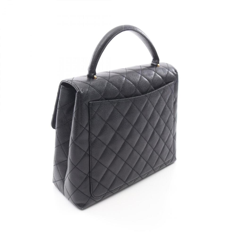 Chanel Leather Calfskin Caviar Grained Handbag Black Matelasse Black